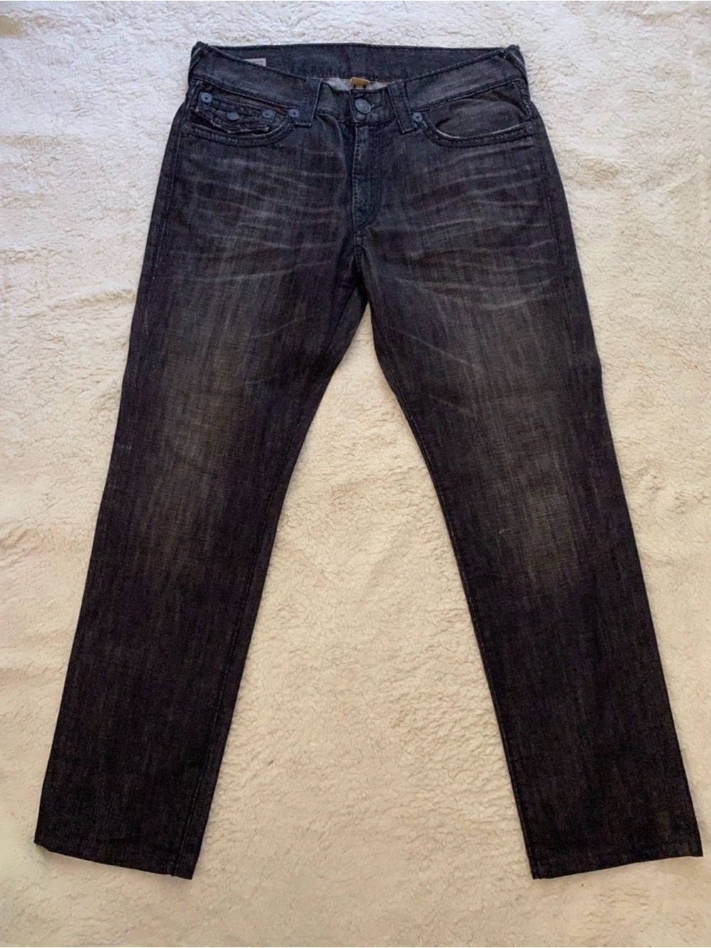 True Religion Geno Men’s Jeans Size 36 Black Faded Relaxed Slim Flap Pocket